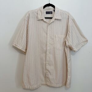 Arrow Mens Large Embroidered Striped Boho Indie Short Sleeve Button Up Shirt